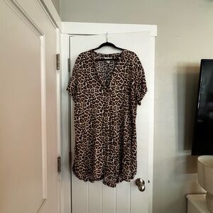 H&M Brown and Black Flutter Sleeve Mini Dress